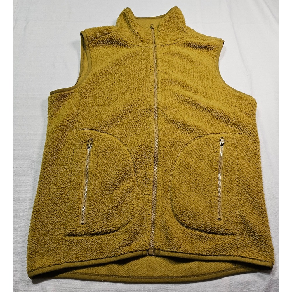 Double Zero Fleece‎ Vest Women Spicy Small Yellow Full Zip Pockets Outerwear